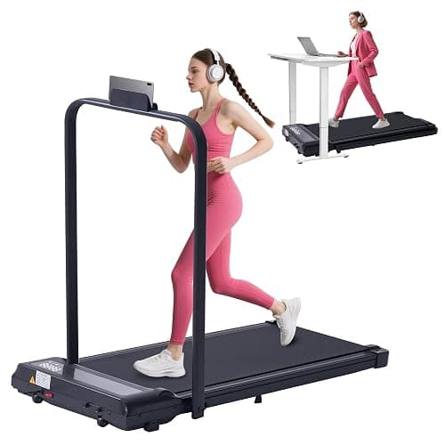 Treadmill with Handles for Home Small, 3.0HP Electric Compact Walking Pad Treadmills with Handle Bar, 0.6-6.2MPH Portable Under Desk Treadmill Home for Small Space, 320LBS - Image 1