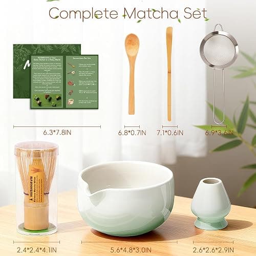 HUSHHAVN Matcha Whisk Set, Ceramic Matcha Set Includes Bowl & Holder, Bamboo Whisk (Chasen), Scoop, Spoon and Sifter, 6PCS Matcha Kit Covers Everything Needed for Making Matcha (Green) thumbnail 2