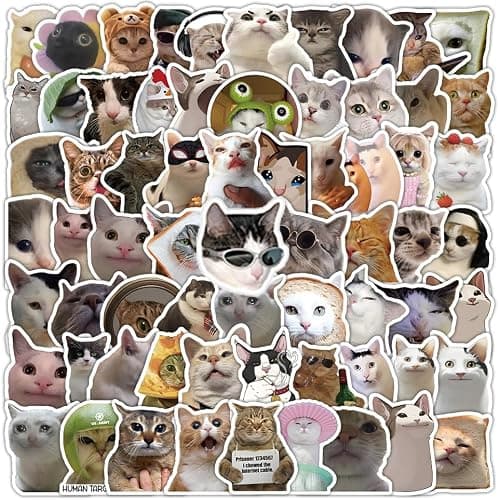 106 Pcs Funny Cat Stickers Cute Cat Meme Sticker Kitten Stickes for Adults Teens Funny Animal Vinyl Waterproof Stickrs for Water Bottles Laptops Phone Luggage Guitar - Image 1