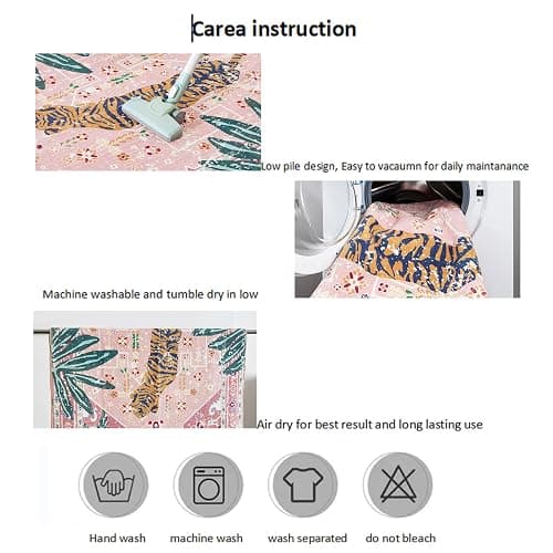 Aldopein Washable Pink Rugs Thin Oriental Boho Vintage Cute Tropical Leopard 6ft Round Area Rugs for Bedroom Kitchen Dining Living Room Office Indoor Entryway Distressed Nursery Circle Carpet thumbnail 6