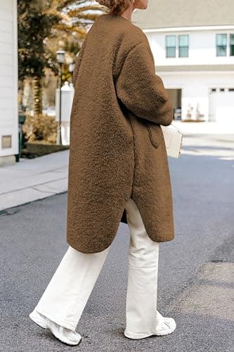 Aoang Women 2025 Winter Faux Fur Coats Fuzzy Fleece Open Front Outerwear Button Down Sherpa Long Jackets thumbnail 7