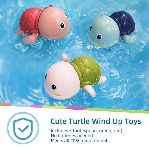 LiKee Bath Toys 3 Pack with 3 Colors | Cute Swimming Turtles Wind Up Toys for Baby Toddlers 1+ Years Old | Floating Bath & Pool Toys for Kids Age 1-3-5 | Baby Shower & Birthday Gift (Boys Girls) thumbnail 2
