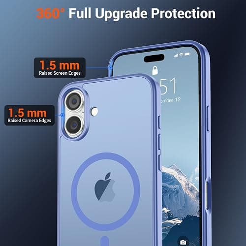 SUPFINE Magnetic for iPhone 16 Case (Compatible with MagSafe) (Military Grade Drop Protection) Slim Translucent Matte Shockproof Phone Cover,Blue Purple thumbnail 4