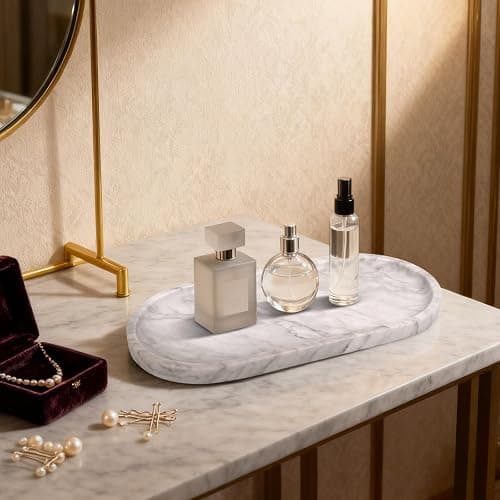YKAJO Marble Tray 11.6"x5.9" White Gray Vanity Decorative for Countertop Catchall for Perfume Candles Jewelry Dish Perfume Trays for Vanity Bathroom Decorative Tray for Kitchen Counter thumbnail 6