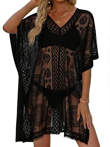 Womens Lace Bathing Suit Cover Up V Neck Beach Coverup Summer Swim Coverups Loose Bikini Beach Dress 2026 - Image 1