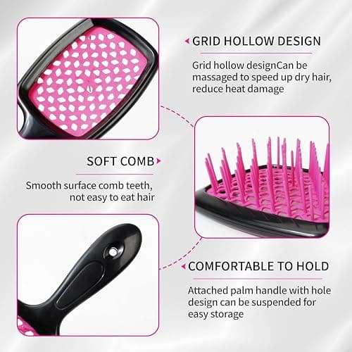 2PCS Lixera Hair Brush - Detangling for Curly, Wet and Dry Hair, Scalp Massage (Pink+Black) | 2PCS, Pink+Black, Scalp Massage thumbnail 5