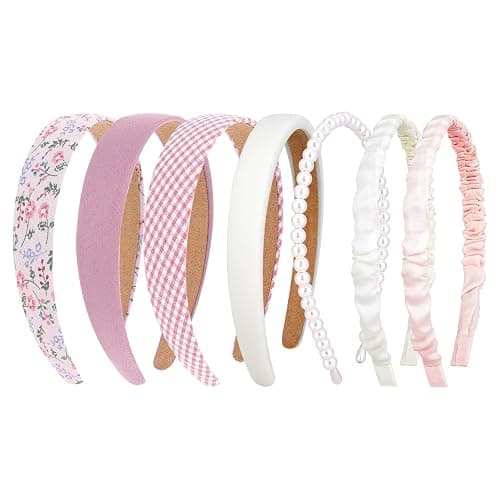Giantree 7 Pcs Headbands for Women Girls Headbands Set (Pink) | Non Slip Floral Headbands Padded Headbands, Vintage Wide Headband Bandana Hair Accessories, for Women - Image 1