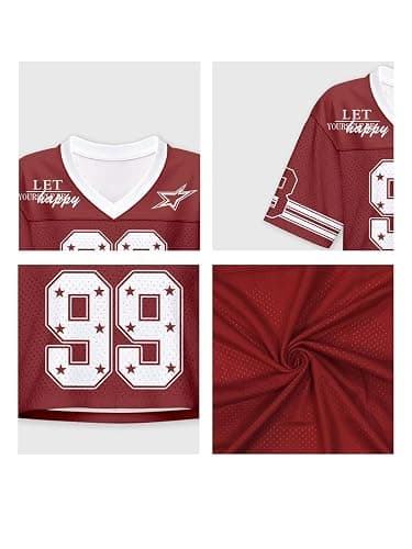 Crop Top Jersey Shirts for Women Y2k Hip Hop Graphic Cropped Top Baggy Number 99# Tees V Neck Short Sleeve Streetwear XS-XXL thumbnail 5