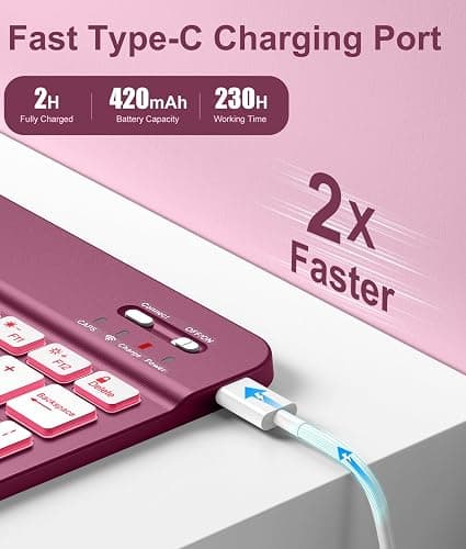 Hamile for iPad 11th 10th Generation Case with Keyboard - 7 Colors Backlit Wireless Detachable Folio Keyboard Cover with Pencil Holder for iPad A16 11-inch 2025 10th Gen 10.9 Inch 2022 (Dark Cherry) thumbnail 3