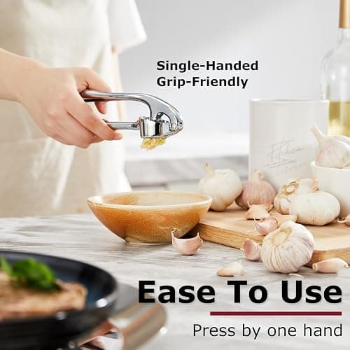 Kitessensu High Effective Garlic Press With Studs, Heavy Duty Garlic Mincer, Easy to Squeeze and Clean, Rust Proof & Dishwasher Safe, Ginger Crusher- Imperial Silver thumbnail 4
