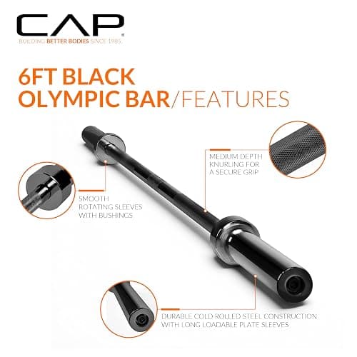 CAP Barbell 6 ft Olympic 2-Inch Solid Barbell | Black thumbnail 3