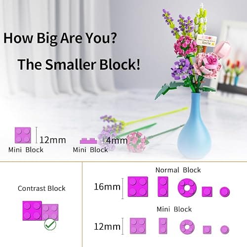 Mini Bricks Flower Bouquet Building Sets, Artificial Flowers, 553 Pieces Botanical Collection for Ages 8-12 yrs Old Girl for Gift (Not Compatible with Set) thumbnail 3