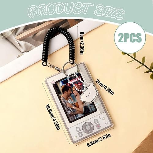 Cartoon Photocard Holder, 2PCS Acrylic Protective Photocards Holders, Cute Photo Card Holder Id Card Holder, ID Badge Holder Keychain, Protective Sleeves Photocards Holder with Spiral Wrist Coil ﻿ thumbnail 3