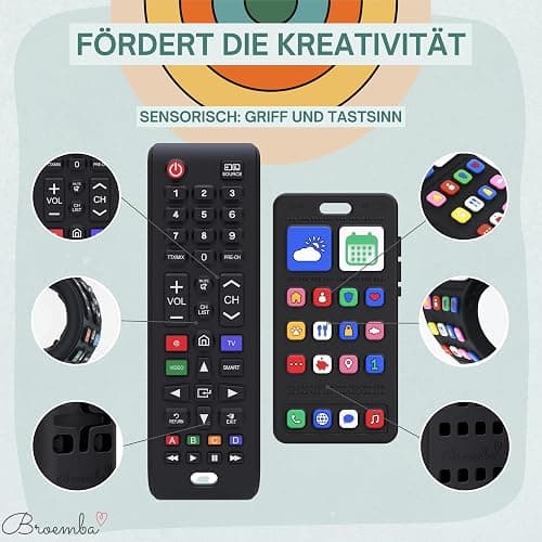Broemba Fernbedienung Baby & Handy - Realistisches Spielzeug ohne Elektronik - 100% Silikon Beißring für Jungen und Mädchen - BPA Frei thumbnail 4