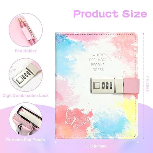 JIALILI Diary with Lock for Girls Ages 8-12, Kids Journal with Lock, Password Journal Notebook Kit for Teen Girls, 256 Pages Secrect Diary, Birthday Gifts for 6 7 8 9 10 11 12 Year Old Girls thumbnail 3