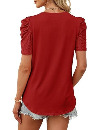 WIHOLL Summer Tops for Women Puff Sleeve Crewneck T Shirts Dressy Casual Blouses Spring Outfits Fashion Clothes thumbnail 5