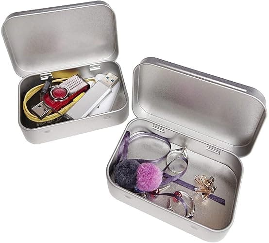 Hulless Small Hinged Tin Box Metal Tins Storage Containers, Silver 6Pcs | Portable Craft Organizer for Home Storage to pills, candies, herbs, planting seed, nail art etc thumbnail 5