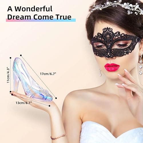 Cinderella Shoe Decor, Crystal High Heels Shoes Ornaments Glass Slipper Decoration Gift for Wedding Birthday Halloween Christmas Party, Colorful Transparent thumbnail 3