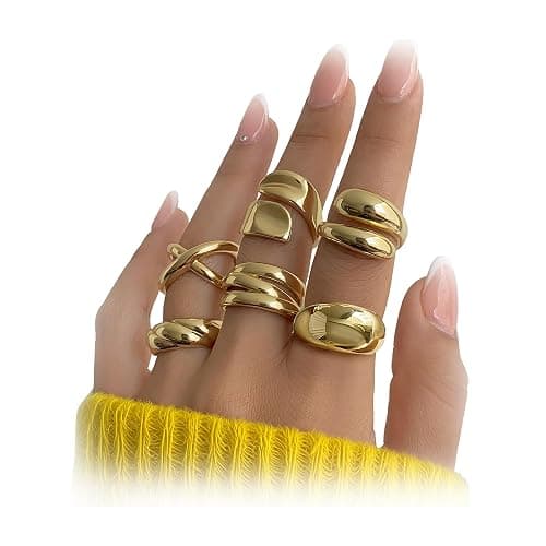 YEEZII Chunky Gold Rings for Women Non Tarnish, 18K Gold Plated Stackable Thumb Ring, Statement Women Rings Set - Image 1