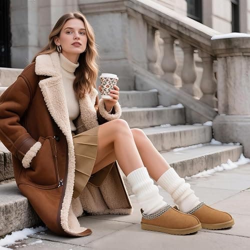 bebealy Genuine Suede Fuzzy Slippers for Women Winter Warm House Shoes Cozy Mini Boots for Indoor Outdoor thumbnail 7