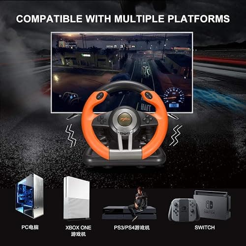 PXN Steering Wheel V3II 180° PC Gaming Racing Wheel Driving Wheel, with Linear Pedals and Racing Paddles for PC, PS4, Xbox One, Xbox Series X|S, Switch - Orange thumbnail 2