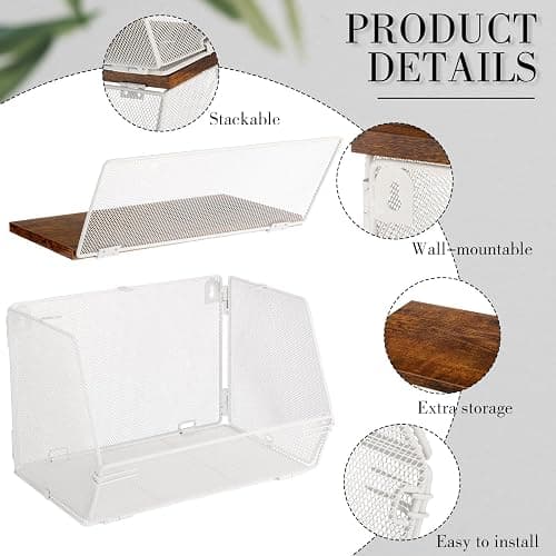 Teenyyou 2 Pcs Stackable Mesh Fruit Basket with Lid Wall Produce Vegetable Storage Basket Onion Potato Snack Hanging Metal Wire Container for Kitchen Counter Pantry(Non-removable,White,7.1"w & 11.8"l) thumbnail 4