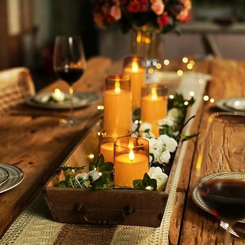 Homemory Amber Flickering Flameless Candles, Battery Operated Acrylic LED Pillar Candles with Remote Control and Timer, Fall Candles, Set of 5 thumbnail 6