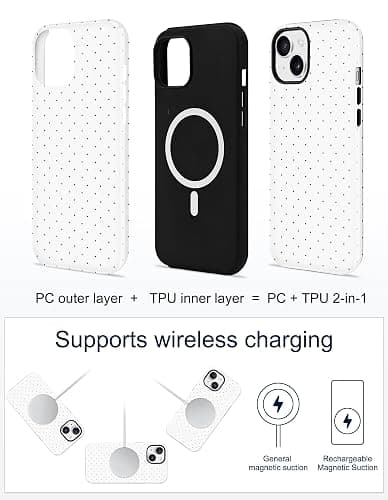 Jusy Compatible with MagSafe Polka Dot Case for iPhone 13/iPhone 14, Cute Aesthetic Polka Dots Magnetic Phone Case, Soft TPU and Hard PC Protective Phone Cover for Women Girls (Matte) - White thumbnail 5