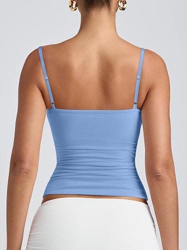 PINKMSTYLE Women's Basic Double Lined Scoop Neck Tank Tops Adjustable Cami Tank Summer Sleeveless Tops - Sky Blue - Small thumbnail 6