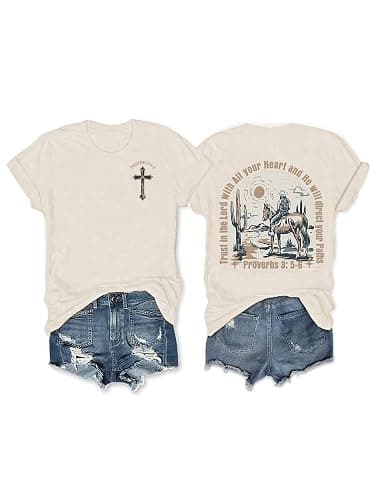 Western Shirts for Women Cowgirl Shirt Vintage Cowboy Country Graphic T Shirt Bible Verse Christian Inspirational Tops - Image 1