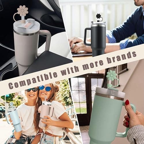 6PCS Silicone Straw Covers Toppers for Stanley Cups 30&40 Oz Tumbler Accessories Flower Straw Caps Black Blue Dust-Proof Reusable Straw Tips Protectors for Stanley Cup 10mm 0.4in Straws thumbnail 6