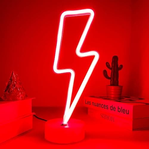 VIFULIN Lightning Bolt Neon Signs Red Lightning Neon Sign Light for Bedroom, USB/Battery Operated Thunder Lamp Neon Sign, Stand Lightning Shape LED Sign Decor for Shelf Desk Table Game Room Man Cave thumbnail 9