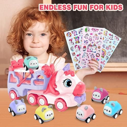 seveclotree 7 in 1 Carrier Truck Toy Cars for Toddlers 1-3, With Lights & Music, Toddler Toys Age 2-4, Gifts for 1 2 3 Year Old Girls Birthday thumbnail 2