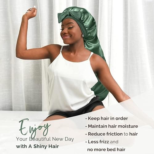 YANIBEST Long Bonnet Satin Bonnet for Sleeping Braid Bonnet with Tie Band Silk Sleep Bonnet for Women Locs thumbnail 7