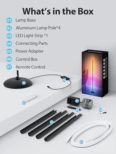 Vexinat Corner Floor Lamp, Smart RGB LED Corner Lamp with App & Remote, Modern Floor Lamp with 16 Million Colors, Music Sync, Scene Modes, Color Changing Standing Lamps for Living Room, Bedroom thumbnail 9