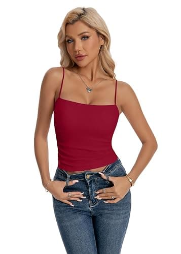 LuneNuelle Women Camisole Tube Tops - Crop Bandeau Tank Built in Bra Spaghetti Strap Y2K Basic Cute Sexy Padded Cami Top thumbnail 4