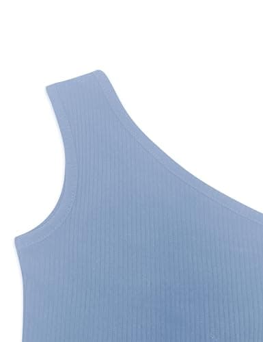 Peacameo Girl's One Shoulder Tank Top Cute Ribbed Sleeveless Tops Basic Cami Shirts - Sky Blue - 11 Years thumbnail 3