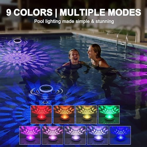 MATEPROX Solar Floating Pool Lights, Rechargeable RGB Pool Light with Remote Control, 9 Lighting 3 Mode, IPX7 Waterproof for Swimming Pool, Garden, Bathtub, Indoor Parties(1 PCS) thumbnail 2