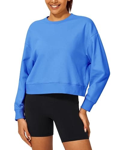 Stelle Cropped Sweatshirts for Women Cotton Long Sleeve Crop Tops Crewneck Pullover Oversized Sweater thumbnail 7
