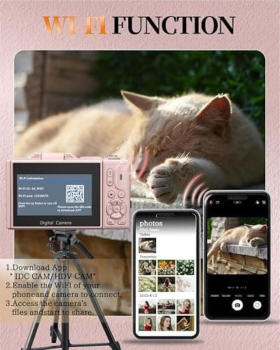 ULPTXOO 4K Digital Camera for Beginners & Teens, Compact Vlogging Camera with 180° Flip Screen, Autofocus, Easy-to-Use for Travel & YouTube, 18X Zoom, WiFi, 2 Batteries, 32GB Card thumbnail 4