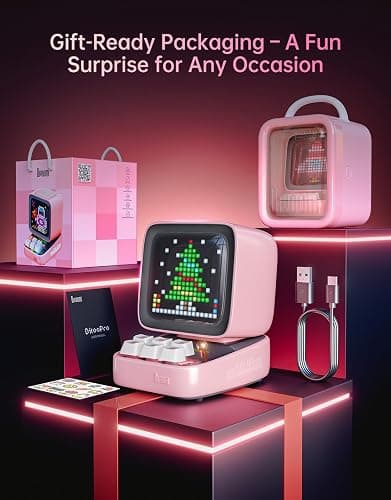 Divoom Ditoo Retro Pixel Art Game Bluetooth Speaker with 16X16 LED App Controlled Front Screen (Pink) thumbnail 8