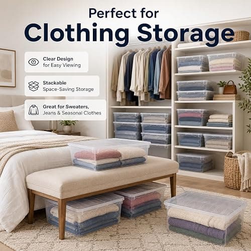 Basicwise Shoe Container – Clear 6 Quart Stackable Box with Lid, Small Plastic Bin for Shoes, Closet Organizer, Secure-Fit, See-Through, 10.5 x 14 x 5.5 in thumbnail 7