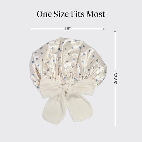 Kitsch XL Satin Bonnet for Sleeping - Softer Than Silk Bonnet For Sleeping Women, Secure Fit Adjustable Night Cap For Curly & Textured Hair & Prevents Breakage - Pearlized Cream & Coastal Blue Print thumbnail 4