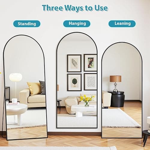 LadyNow Full Length Mirror, 59"x18" Oversized Floor Mirror Freestanding, Full Body Mirror Floor Standing Mirrors with Stand, Hanging Mounted Mirrors for Bedroom Living Room, Black, Arched Style thumbnail 7