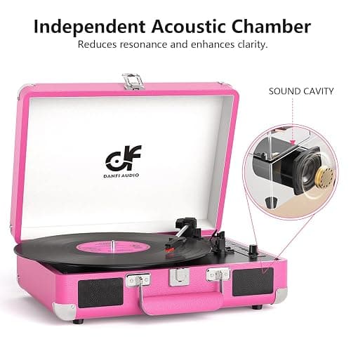 Record Player, Vintage 3-Speed Suitcase Turntable with Built-in 2 Speakers,USB Recording Vinyl to MP3, Bluetooth 3 Speed 3 Size Portable Record Player for Music Lovers Hot Pink thumbnail 4