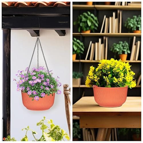 RooTrimmer Hanging Planters 9/10/11 Inch for Indoor Plants, 3 Pack Plant Hanger Outdoor with Drainage Holes, Self Watering Hanging Basket Flower Pot for Garden Home Decor, Light Coral thumbnail 6