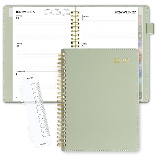 SUNEE 2026-2027 Weekly & Monthly Planner 6.4"x8.5" - 12 Month (July 2026 - June 2027), Vegan Leather Cover Planner Academic Year Calendar, Pocket, Notes, Monthly Tab, Green - Image 1
