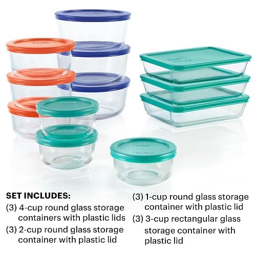 Pyrex Simply Store (12-Pack) Glass Food Storage Containers Set, (1, 2, & 3 Cup) Meal Prep Containers With BPA-Free Lids, Dishwasher & Microwave Safe thumbnail 3