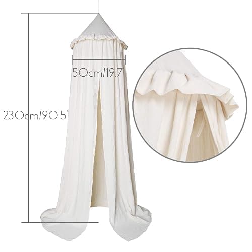IBIZA VIBE MAMERIA Kids Bed Canopy with Frills Cotton Hanging Tent Curtain Net for Reading Nook Hideaway Bedding Play Room Decor (Beige) thumbnail 2