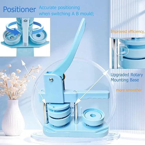 DCBADGE Button Maker Machine, Button Pin Maker (3rd Gen) Installation-Free DIY, Button Press Machine Kit with Free Button Parts&Circle Cutter&Wrench Gadget (Light Blue, 58mm（2.25in）) thumbnail 4